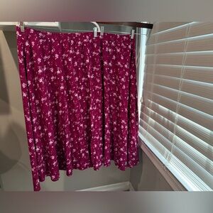 Woman Within Floral Skater Skirt in Burgundy and White‎